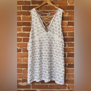 Free People White Mini Dress with Lace-Up Back